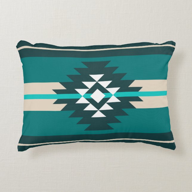Almofada Decorativa Design asteca de cor turquesa (Frente)