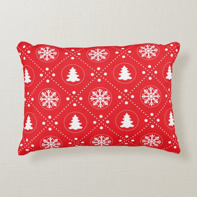 Almofada Decorativa Design branco vermelho clássico da árvore de Natal (Frente)