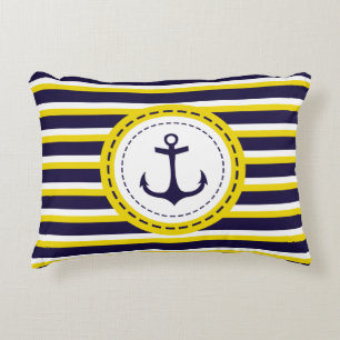 Almofada Decorativa Design de Âncora Marinho Náutico Azul Estrias Ama