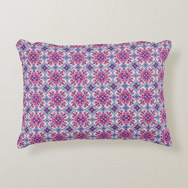 Almofada Decorativa Design de azulejos rosa e azul (Frente)