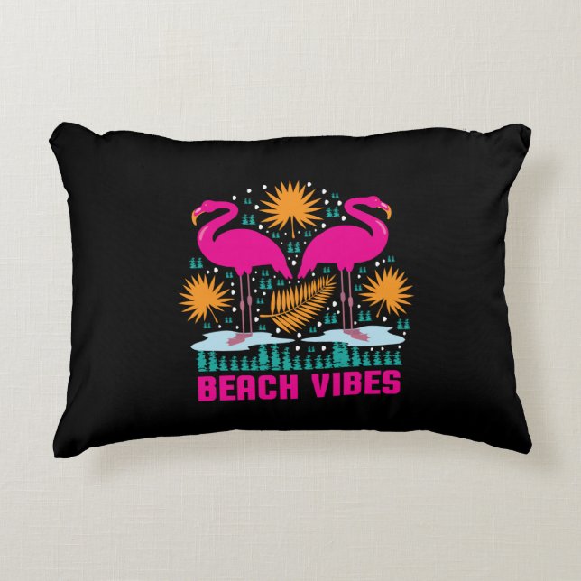 Almofada Decorativa Design de Flamingos Rosa Vibes de Praia (Frente)