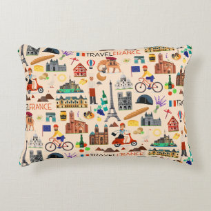 Almofada Decorativa Design de Ícones Viagem da França