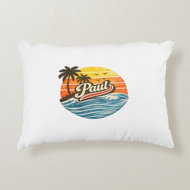 Almofada Decorativa Design de Nome Paul Pôr do Sol Retro (Frente)