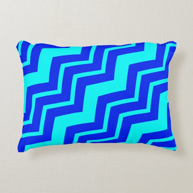 Almofada Decorativa Design de Padrão Zig Zag Chevron Azul (Frente)