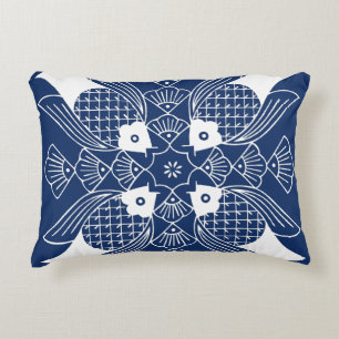 Almofada Decorativa Design de Peixes Submarinos com Fundo Azul