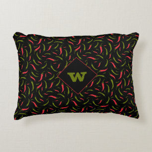 Almofada Decorativa Design de pimenta quente vermelha e verde em preto