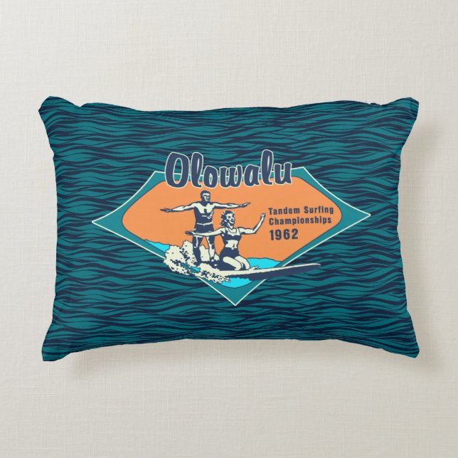 Almofada Decorativa Design de Surf Vintage Havaiano de Surf Tandem (Frente)