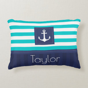 Almofada Decorativa Design náutico azul escuro da âncora do Aqua