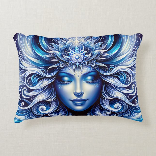 Almofada Decorativa Deusa Celestial Cabeça Azul Janeiro - (Frente)