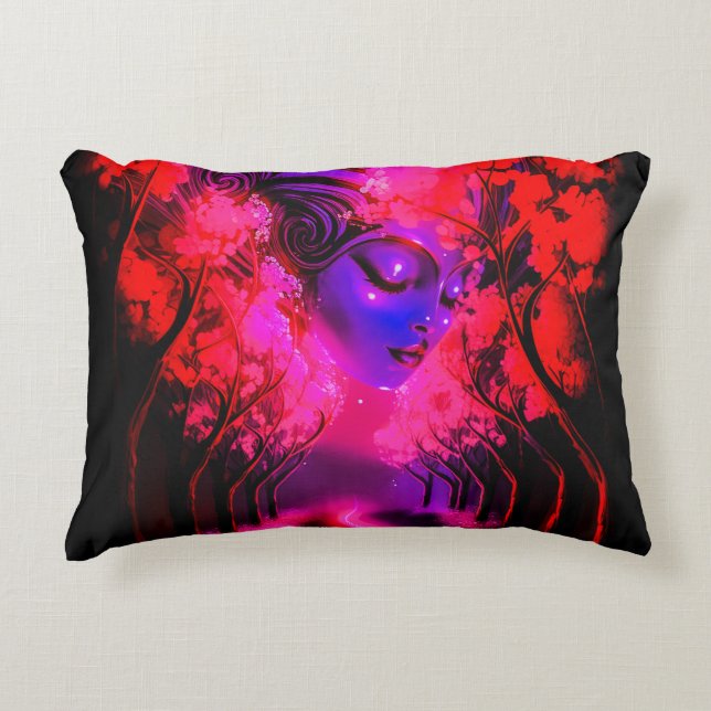 Almofada Decorativa Deusa Neon em Floresta Encantada (Frente)