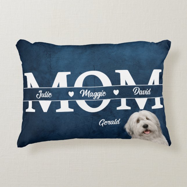 Almofada Decorativa Dia das Mães Personalizou três nomes e cachorro (Frente)