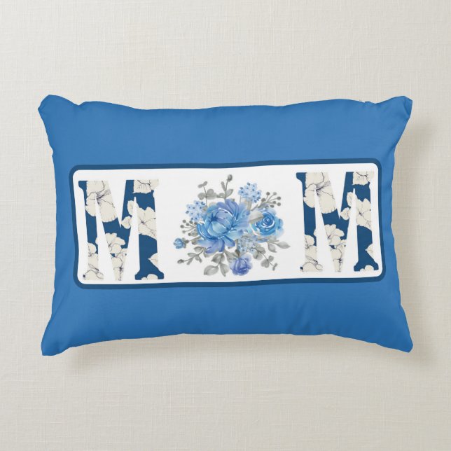 Almofada Decorativa Dia de as mães Blue Floral Mãe (Frente)