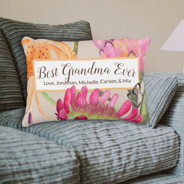 Almofada Decorativa Dia de as mães Tiger Lily & Protea (best grandma ever throw pillow, protea flower tiger lily mothers day pillow)