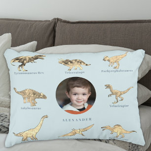 Almofada Decorativa Dinossauro Foto e Nome Personalizado Meninos Azul