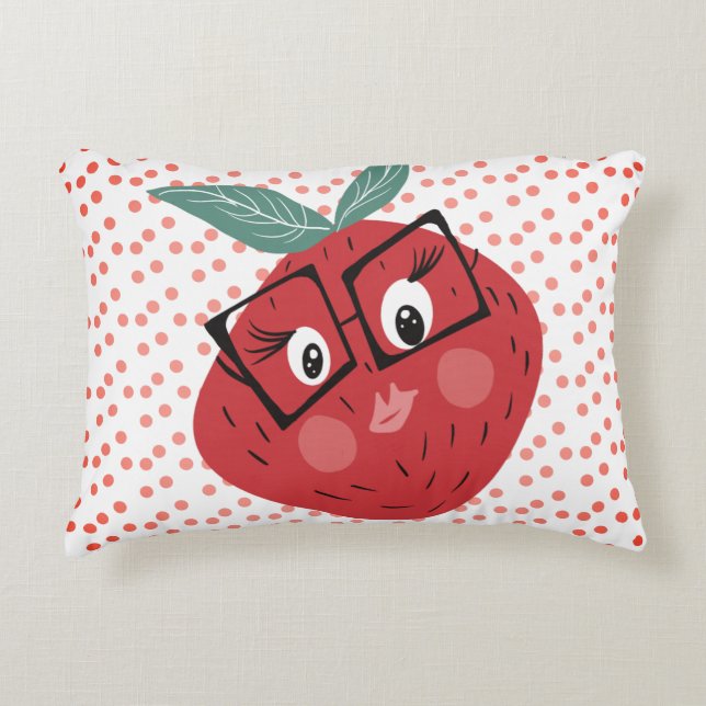 Almofada Decorativa Doce Morango Cartoon Desenho à Mão  (Frente)