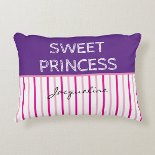 Almofada Decorativa Doce Princesa Roxo Rosa Listras Brancas Nome