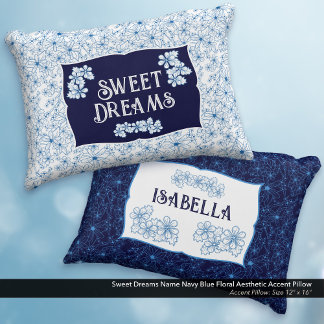 Almofada Decorativa Doce Sonho Nome Estética Floral Azul Marinho
