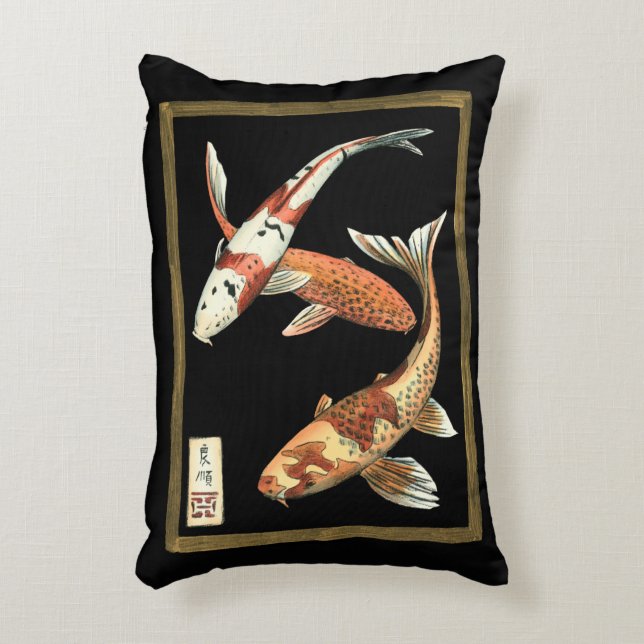 Almofada Decorativa Dois Koi Goldfish japoneses em preto (Frente(Vertical))