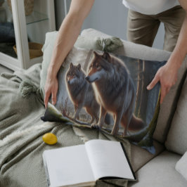 Almofada Decorativa Dois Lobos em uma Floresta: Vida Selvagem Majestos