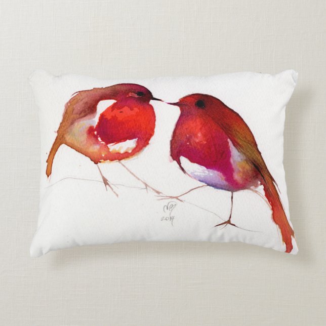 Almofada Decorativa Dois poucos pássaros 2014 da tinta (Frente)