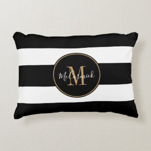 Almofada Decorativa Douradas Bandas Brancas e Negras Modernas Personal