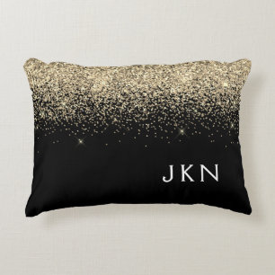 Almofada Decorativa Douradas Iniciais Negras de Glitter Monograma Girl