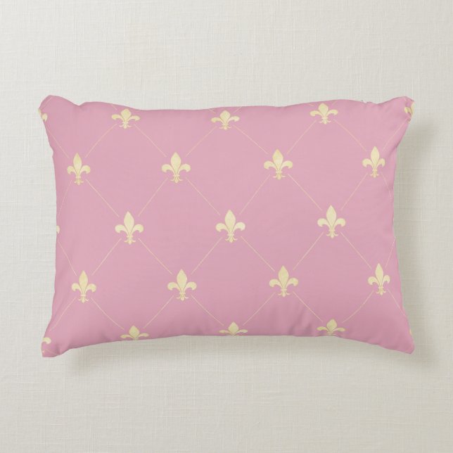 Almofada Decorativa Dourado Fleur-de-Lis rosa (Frente)