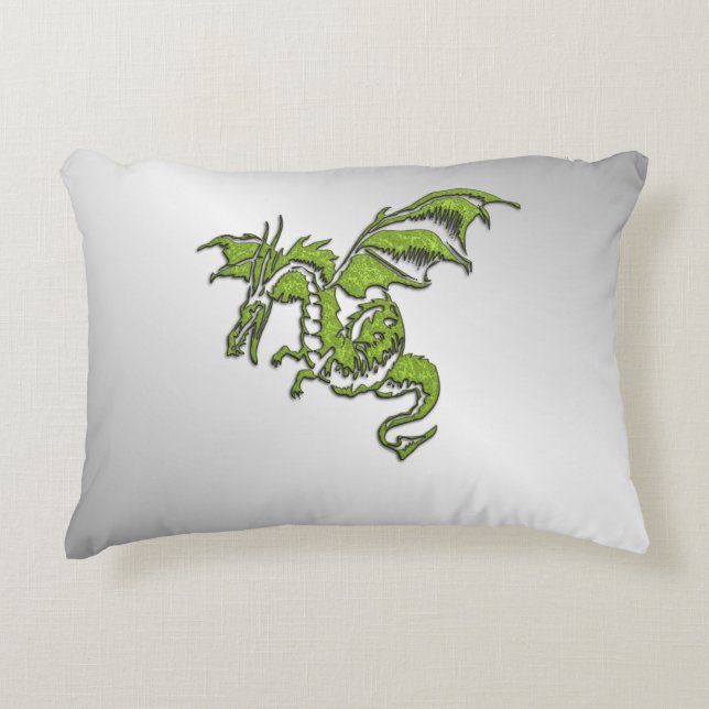 Almofada Decorativa Dragão Verde sobre Prata (Frente)