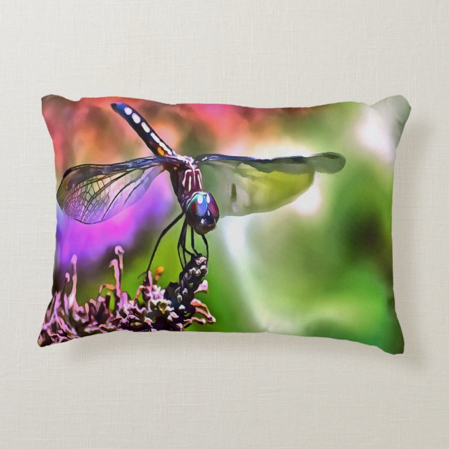 Almofada Decorativa Dragonfly em pintura realística verde e azul (Verso)