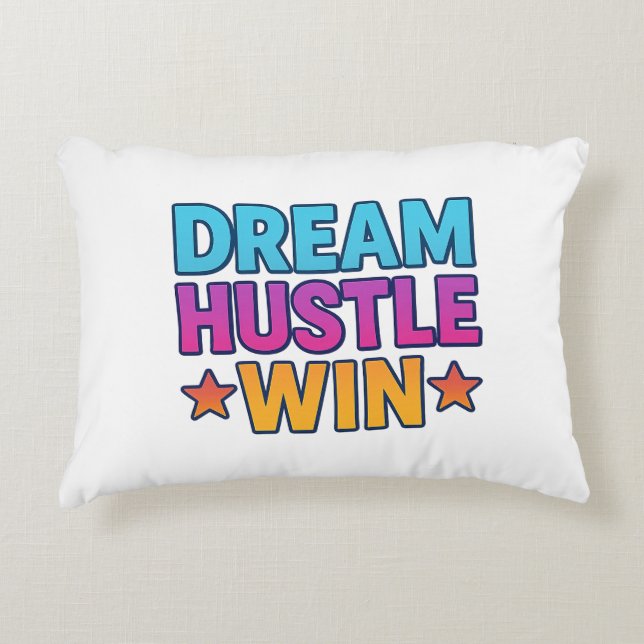 Almofada Decorativa Dream Hustle Win - Travesseiro de Destaque Motivac (Frente)