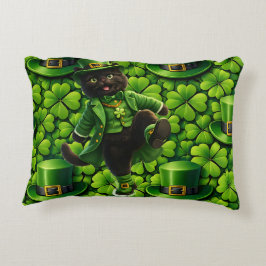 Almofada Decorativa Duende sortudo gato preto Dia de São Patrício Pat