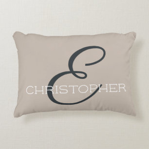 Almofada Decorativa E Inicial Nome Personalizado Neutro Bege Taupe