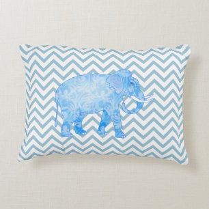 Almofada Decorativa Elefante Azul Padrão Chevron