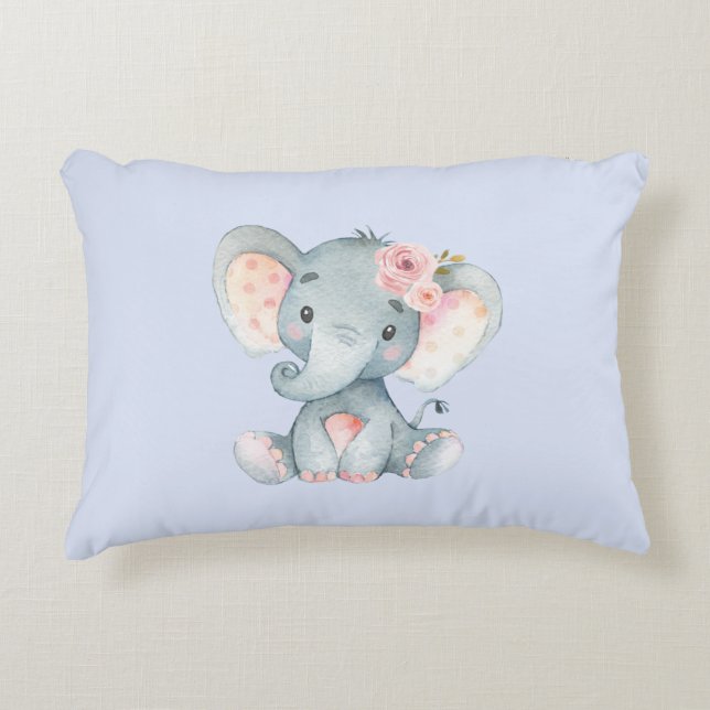 Almofada Decorativa Elefante bebê com rosas cor-de-rosa (Frente)