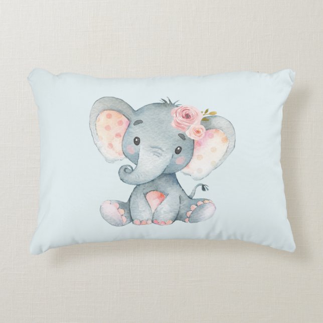 Almofada Decorativa Elefante bebê com rosas cor-de-rosa (Frente)