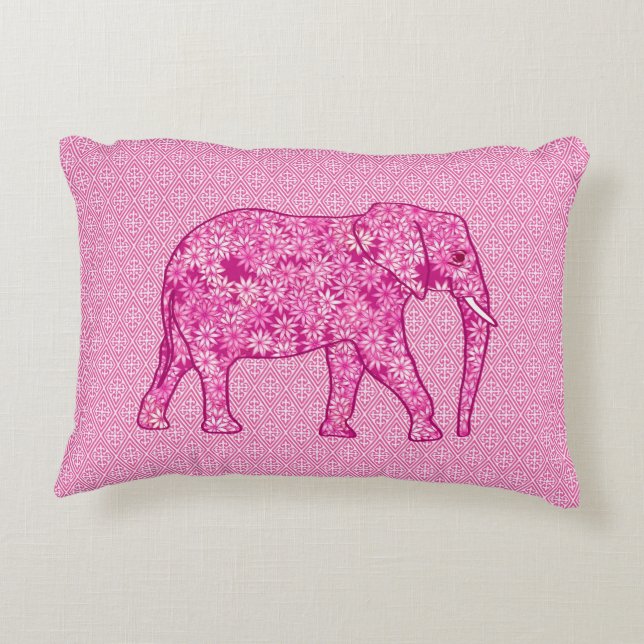 Almofada Decorativa Elefante da flor - rosa do fúcsia (Verso)