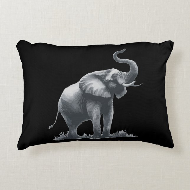 Almofada Decorativa Elefante majestoso com Cinza de tronco criada pret (Frente)