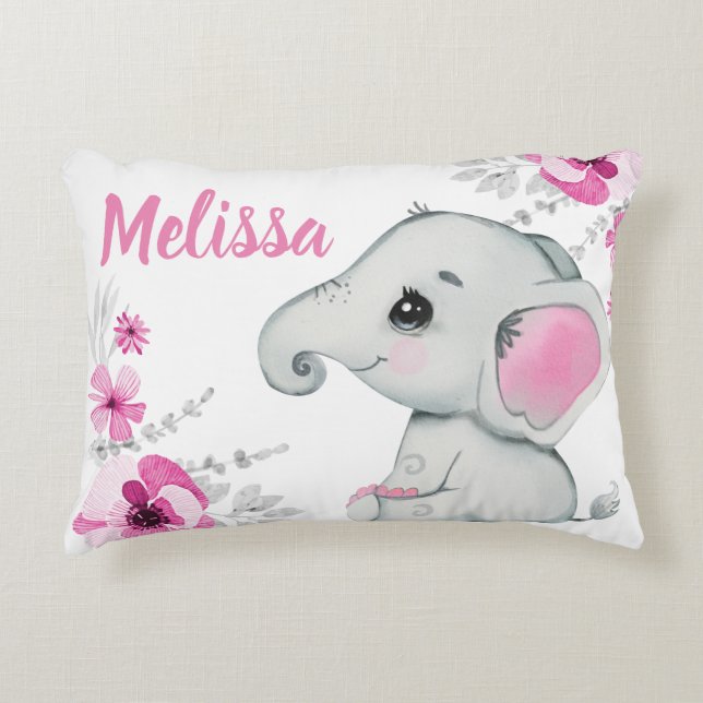 Almofada Decorativa Elefante rosa Travesseiro de nome personalizado (Frente)
