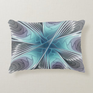 Almofada Decorativa Elegance Modern Blue Cinza White Fractal Art Flowe