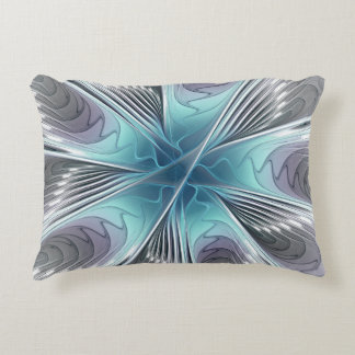 Almofada Decorativa Elegance Modern Blue Cinza White Fractal Art Flowe