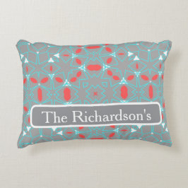 Almofada Decorativa Elegant Coral Turquoise Grey Geometric Pattern