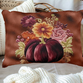 Almofada Decorativa Elegant Fall Embroidered Pumpkin Flowers
