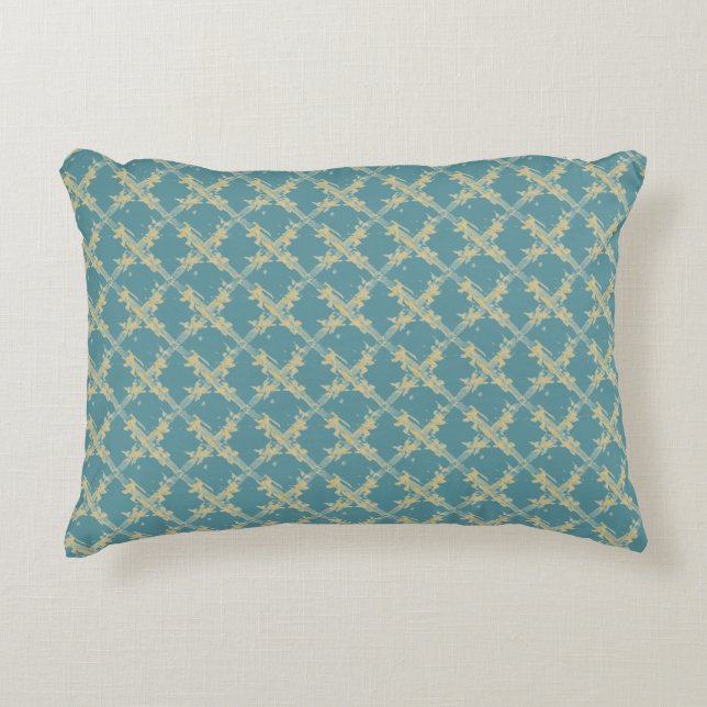 Almofada Decorativa Elegant,Gold Blue Lattice Pattern (Frente)