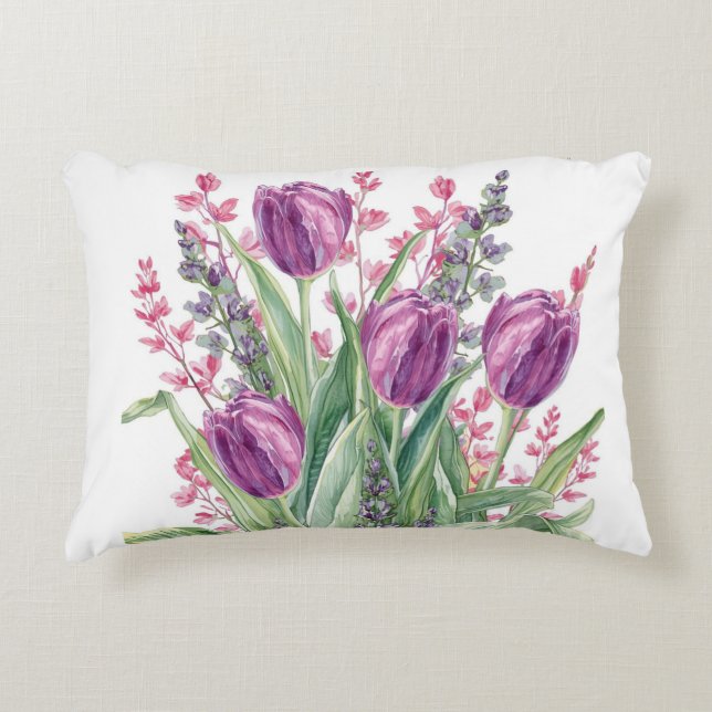 Almofada Decorativa Elegant, Purple Tulip Flowers Pattern  Purple (Frente)