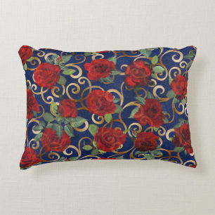 Almofada Decorativa Elegante Clássico Damask Vintage Rosa vermelha Mar
