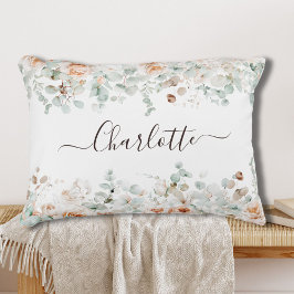 Almofada Decorativa Elegante Monograma Rosa Floral Verde Russo