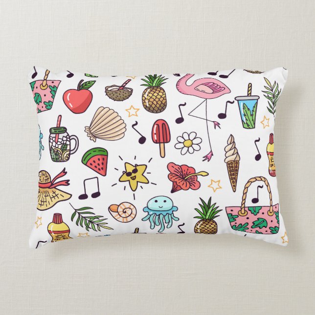 Almofada Decorativa Elementos de Verão Padrão sem costura (Frente)