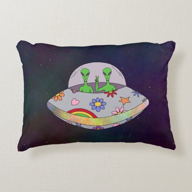 Almofada Decorativa Eles vêm em Peace UFO (Frente)