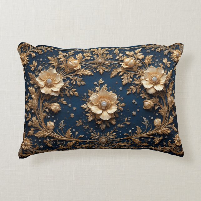 Almofada Decorativa Embelezamento Floral Dourado (Frente)