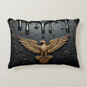 Almofada Decorativa Emblema de Águia Dourada com Asas Estendidas